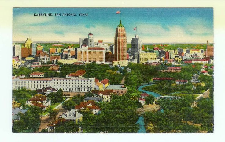 Skyline San Antonio Texas TX linen Postcard | San antonio texas, Vintage postcard, Postcard